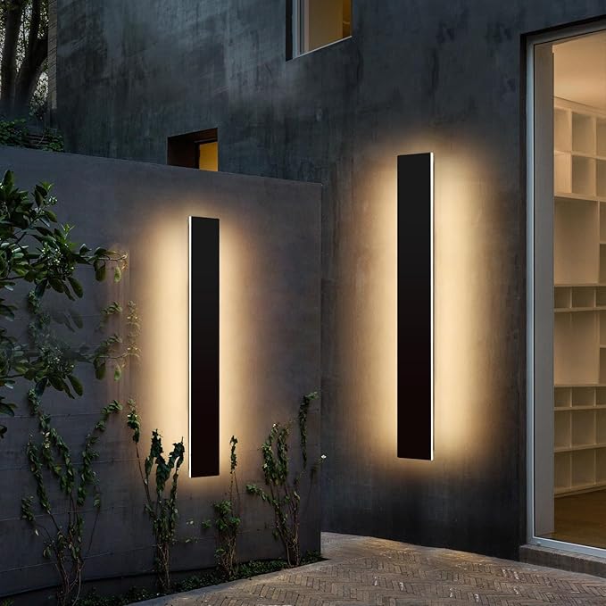 Mikeru Upgraded 2 Pack 39.3" Modern Outdoor Wall Sconce, 4.3" Wide IP65 Waterproof Exterior Light Fixtures Cover US Junction Box, 3000K/4500K/6000K 3-Color Temp LED Porch Lights for Garage, Patio