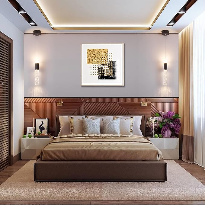 Led Pendant Light,Crystal Modern Kitchen Island Light Fixture,Adjustable Pendant Lighting for Kitchen Island,Black Gold Led Chandelier for Dining Room,Bedroom,Mini Pendant Spot Lights (2-Pack)