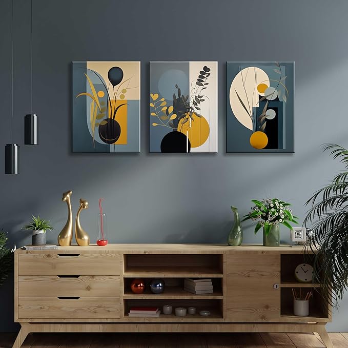 NAN Wind Abstract Boho Wall Art Minimalist Geometric Wall Decor Leaves Wall Art Boho Leaf Eucalyptus Mid Century Modern Prints Bohemian Posters for Living Room Bedroom Kitchen Office Home Decor