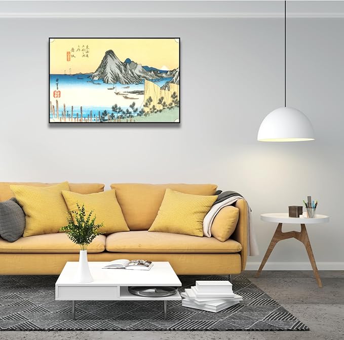 OKRA Utagawa Hiroshige Canvas Wall Art - Fifty-Three Stations of The Tokaido Series - Maisaka Poster - Traditional Japanese Wall Decor Asian Print Modern Home Wall Decor Unframed