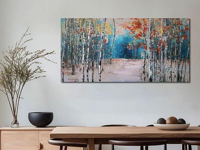 Ardemy Birch Tree Wall Art Living Room Landscape Panoramic Textured Pictures Bedroom Wall Decor Forest Canvas Paintings Artwork Home Bathroom Bedroom Living Room Office Decoration, 40"x20"