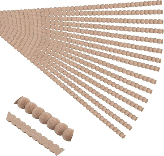 15-Pack 15.75" Unfinished Wood Beaded Trim - Easy to Paint, Cute Decorative Molding DIY Craft for Furniture Frame, Mirror Edge, Wall, Door, Closet, Dresser, Shelf
