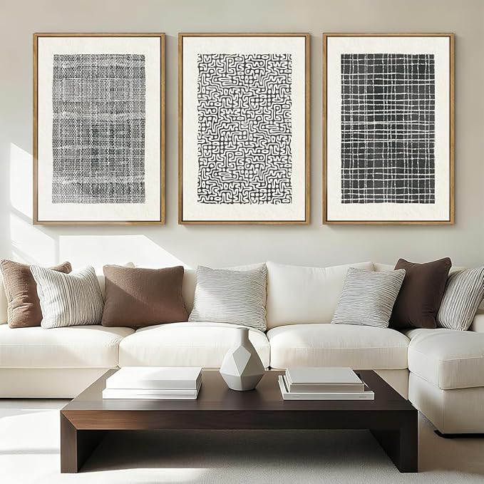 BINCUE Abstract Line Wall Art Set of 3 Modern Neutral Black Wall Decor Geometric Minimalist Artwork for Living Room Bedroom Office Bathroom 24"x36" Gift