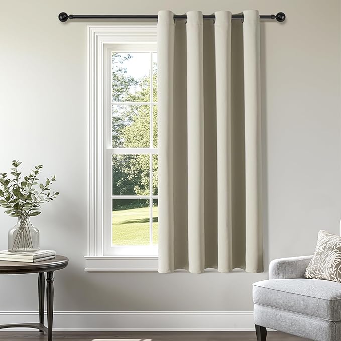 ChrisDowa Grommet Blackout Curtains for Bedroom - Thermal Insulated Room Darkening Curtains for Living Room (1 Panel Set, Beige,52W x 63L)