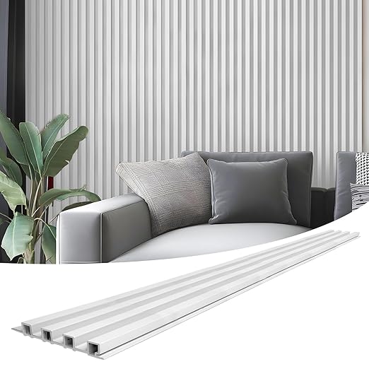 Art3d 8-Pack 96 x 6in. WPC Acoustic Slat Wall Panel for Modern Interior Decor, TV Background, Living Room, Matte White