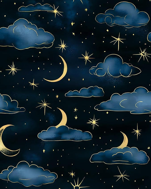 Cloudy Starry Night Peel and Stick Wallpaper Vintage Green Leaf Contact Paper Dark Floral Wall Mural Home Vinyl Waterproof Self Adhesive Removable Renter Friendly Wall Paper 17.5" x 118"