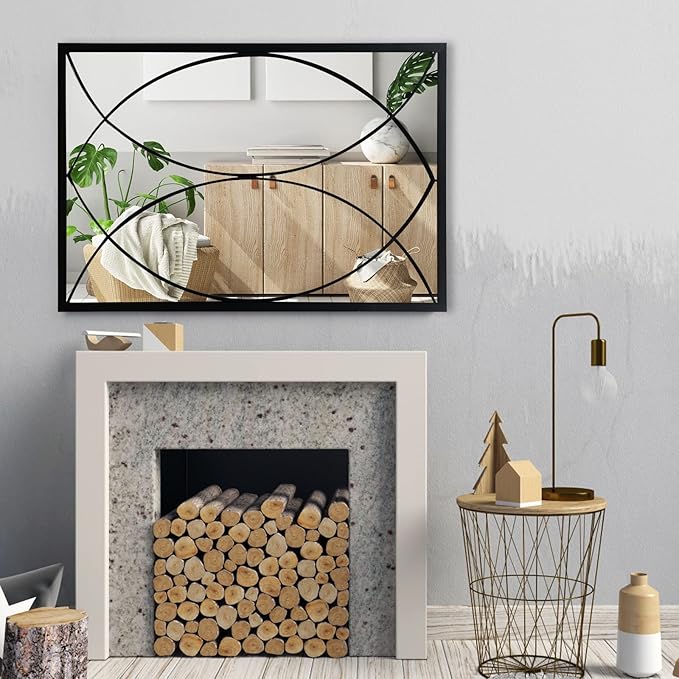 Black Rectangle Mirror, Farmhouse Decorative Wall Mirror for Entryway, Living Room, Bedroom, Hallway, Fireplace, Accent Wall Decor (Black2, 39'' x 27'')