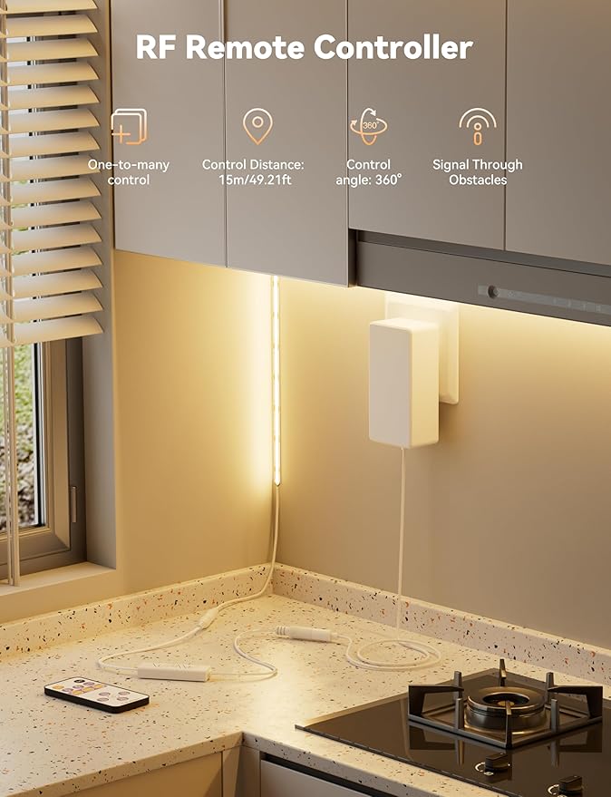 MIWISE COB LED Strip,2700K Warm White 20ft/6.1m,Dimmable Super Bright 24V LED Strip Light,CRI 90+ Flexible Tape Light with RF Remote Timer Function,for Shelf/Cabinet/Bedroom/TV DIY Lighting Project