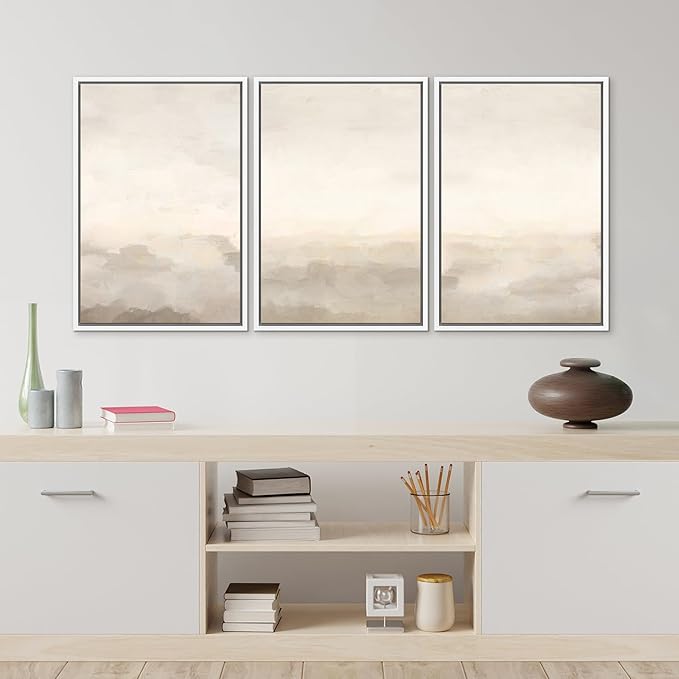 MUDECOR Framed Canvas Print Wall Art Abstract Prints Minimalist Modern Art Neutral Home Decor for Bedroom - 24"x36"x3 White