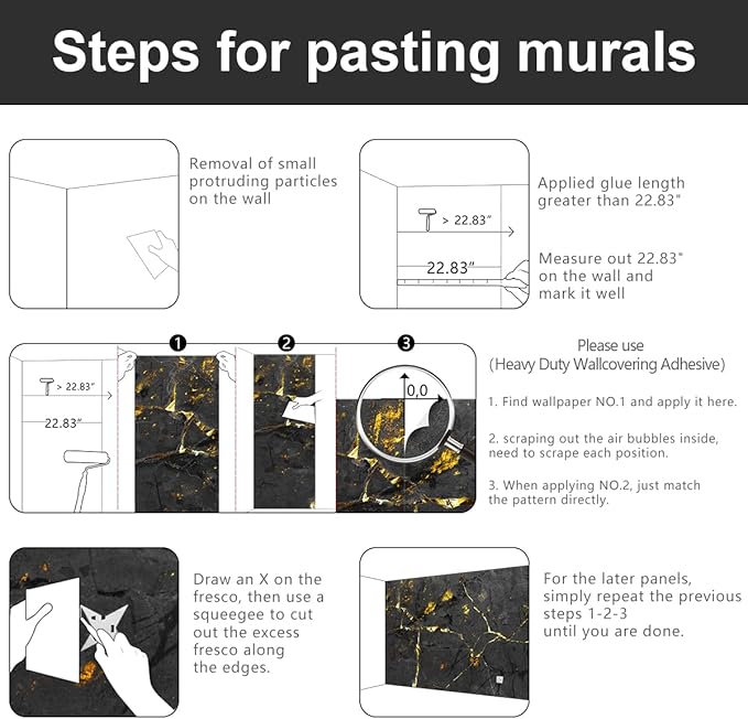 -Black and Gold Marbled Fabric Wallpaper Dark Abstraction Art Living Room Bedroom Bathroom Wall Mural- 183"x120"（ not Peel and Stick）