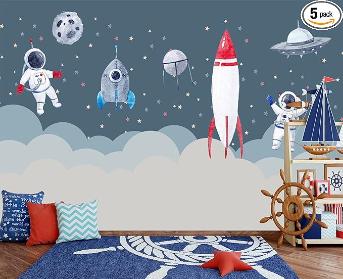 Children's Astronaut Rocket Moon Nursery Wall Mural Wallpaper 103" x 69"