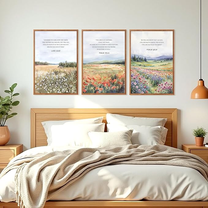 CHDITB Framed Canvas Art Print, Nature Flowers Christian Wall Decor, Floral Spiritual Scripture Wall Painting, Vintage Church Biblical Verses Art Prints for Zen Room Yoga Room Decor 16"x24"x3
