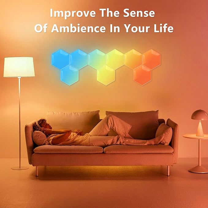 Led Wall Panel Gaming Lighit 10 PCS, Hexagon Led Light RGB with IC, Home Decor Smart Hexa Light with Music, Work with Alexa and Google Assistant for Gaming Room, Bedroom, Christmas Deco