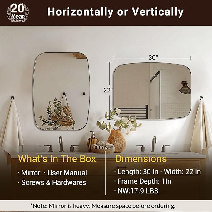 ANDY STAR Oval Mirror for Bathroom, 22x30 Brushed Nickel Oblong Bathroom Mirror for Vanity with Stainless Steel Metal Frame, Modern Anti Rust Wall Mounted