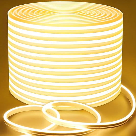 Lamomo LED Rope Lights, 100Ft Warm White Dimmable LED Strip Lights, 24V Waterproof Flexible LED Light Strip, Cuttable Silicone 3000K Neon Lights for Bedroom Indoor Outdoor Decor