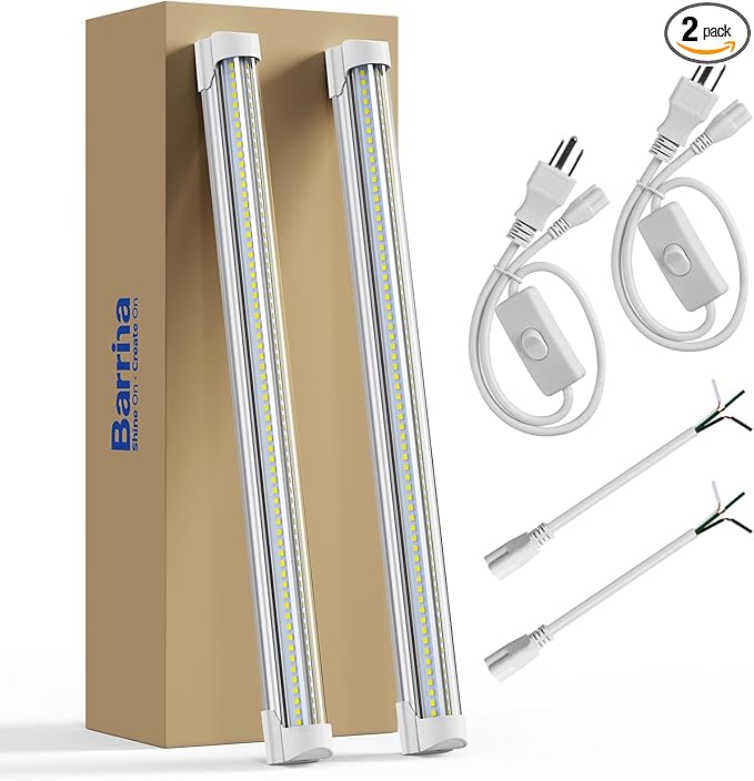 Barrina 6500K 1.5FT LED Shop Light, 3450LM, 25W, T8 Under Cabinet Lighting, Workbench, Workshop, Room, Kitchen, LED Tube Lights, Linkable Light Fixture with Built-in ON/Off Switch, ETL, 2 Packs