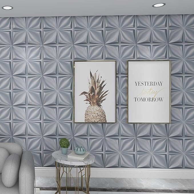 Art3d Matt Grey Silver 3D Wall Panel PVC Flower Design Cover 3 Sq Meter, for Interior Wall Decor in Living Room,Bedroom,Lobby,Office,Shopping Mall