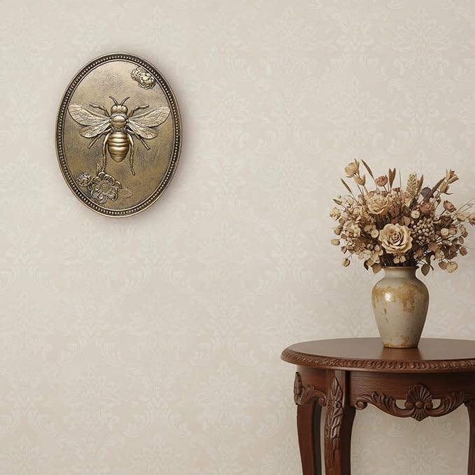 Newinhome Vintage Bee Wall Sculpture, Antique Wall Decor, Bee Wall Decor, Hanging Decoration with Embossed Bee Design, Vintage Decoration for Living Room Bedroom and Hallway, Housewarming Gift