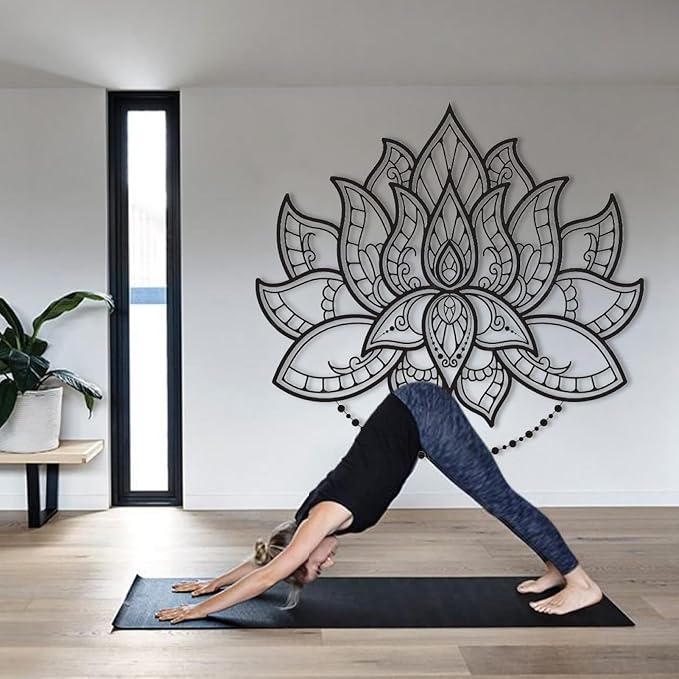 Mandala Wall Decor, Lotus Flower Metal Wall Art, Metal Mandala Wall Art, Metal Wall Decor, Metal Flowers Wall Decor, Metal Lotus, Spiritual Wall Decor, Lotus Flower Decor (30"W x 28"H / 76 x 72 cm, black)