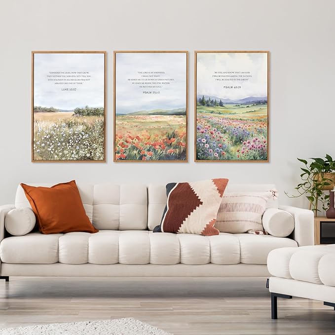 CHDITB Inspirational Bible Verse Framed Canvas Wall Art Set, Christian Scripture Floral Wall Decor, Religious Spiritual Art Print, Uplifting Religious Painting for Church Girl Bedroom Decor 24"x36"x3