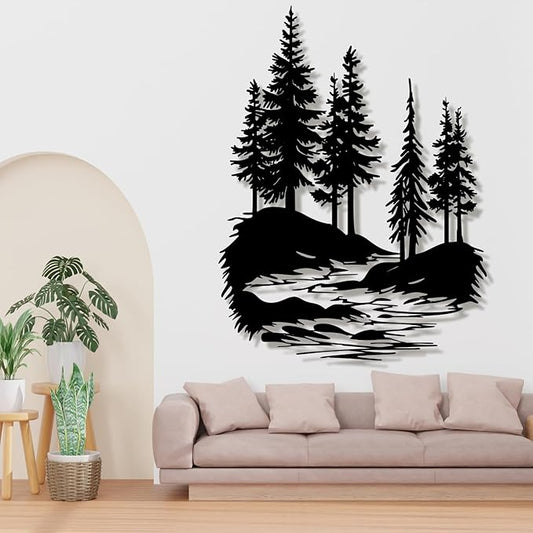 lunwall Metal Pine Tree Wall Art, Metal Forest Wall Art, Pine Branch Wall Decor, Christmas Tree Wall Decor, Forest Wall Hanging, Nature Lover Gift (Style 3, 35" H x 27" W / 90 x 68 cm)