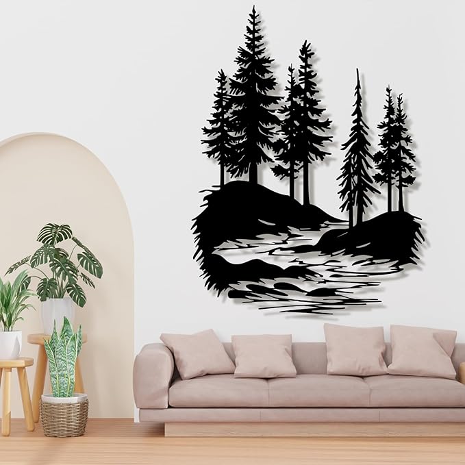 lunwall Metal Pine Tree Wall Art, Metal Forest Wall Art, Pine Branch Wall Decor, Christmas Tree Wall Decor, Forest Wall Hanging, Nature Lover Gift (Style 3, 30" H x 23" W / 76 x 57 cm)