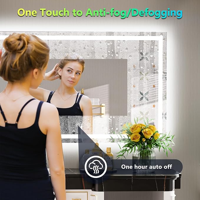 55x40 Inch RGB LED Bathroom Mirror Front Light and RGB Backlit Lighted Vanity Mirror for Bathroom Wall Mounted Dimmable Anti Fog Memory Shatter-Proof IP54 Waterproof Horizontal/Vertical