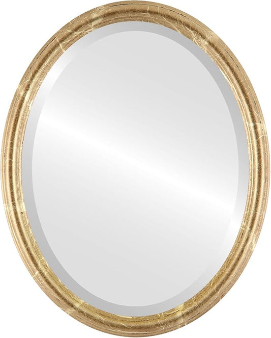 OVALCREST Oval Beveled Wall Mirror for Home Decor - Saratoga Style - Champagne Gold - 14x18 Outside Dimensions