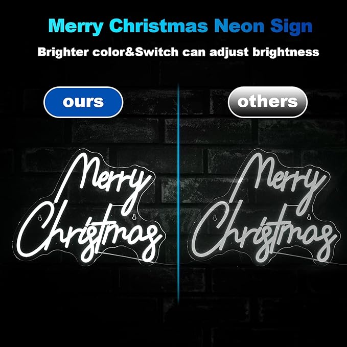 Merry Christmas Neon Sign White Neon Light Letter Neon Light with Switch Novelty Lighting for ChristmasWall Decor Party Wedding Birthday Party Decorations