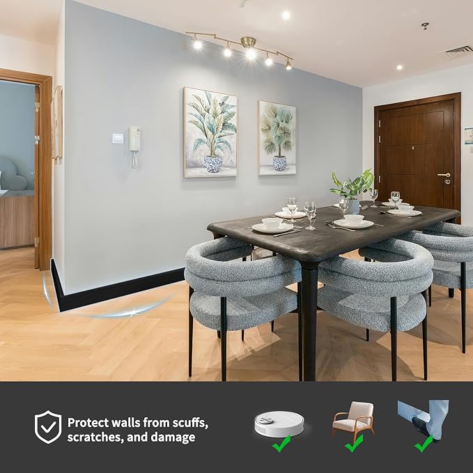 Art3d Wall Baseboard Molding Trim 8-Pack of 56 x 2.6 in., High Impact Polystyrene Skirting Board - Installed with Glue - Black