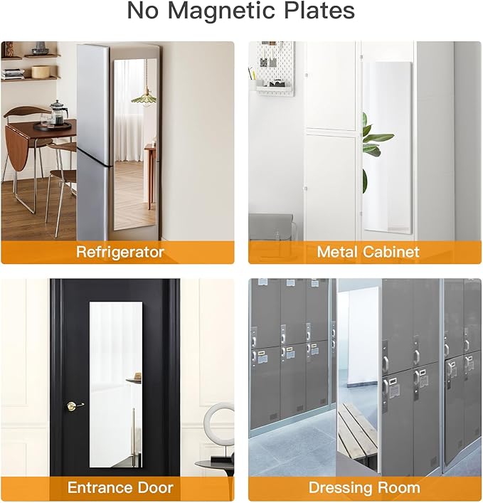 47"x12" Magnetic Mirror Lightweight Full-Length Mirror | Strong Adhesion, Easy Installation | Suitable for Refrigerators, Glass Walls, Wooden Doors, and More | 8.2kg Ultra-Strong Support | Silver