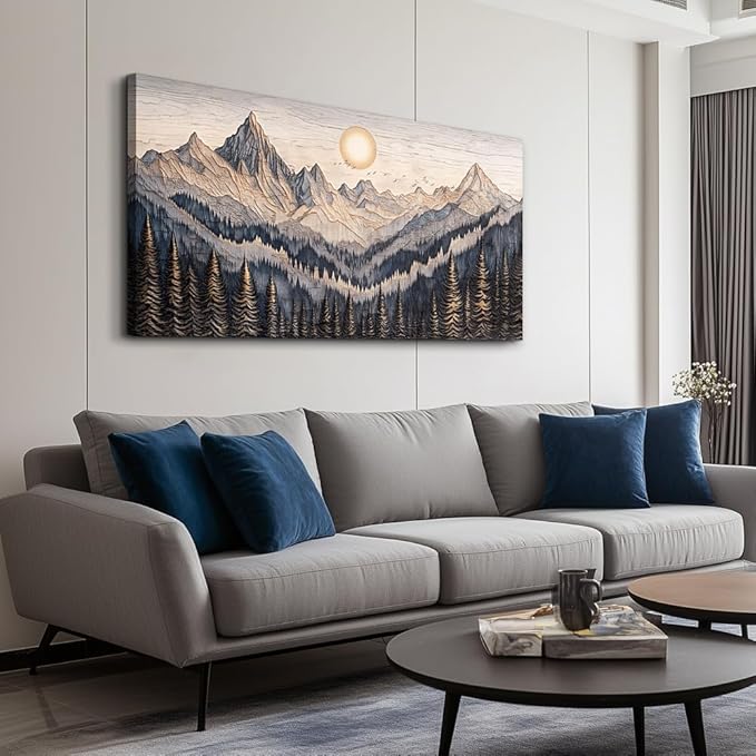 MHARTK66 Wall Art For Living Room Abstract Mountain Landscape Wall Painting Bedroom Wall Decor Office Pictures Decor Sunrise Forest Canvas Wall Art Easy Hanging Modern Home Decorations