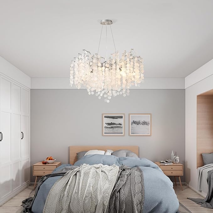 32 Inch Modern Tree Branch Light Fixture, 10-Light Large Contemporary Bedroom Chandeliers, Hanging Round Coastal Chandeliers for Dining Room Foyer Living Room, Silver