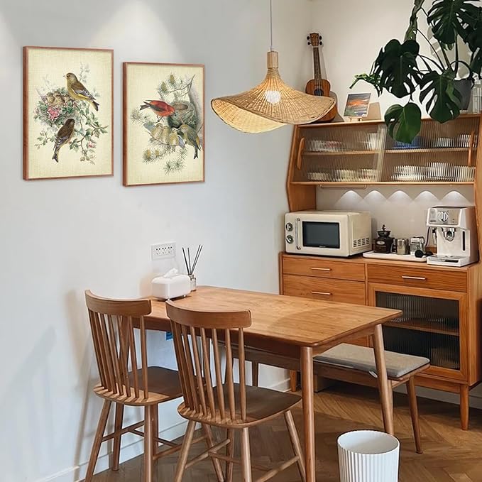 LHIUEM Audubon Birds Painting Framed Set of 3(12”X16”)Vintage Hummingbird Framed Prints Spring Birds Pictures Wall Decor Floral Bird Canvas Wall Art Farmhouse Bird Canvas Framed for Bedroom Livingroom