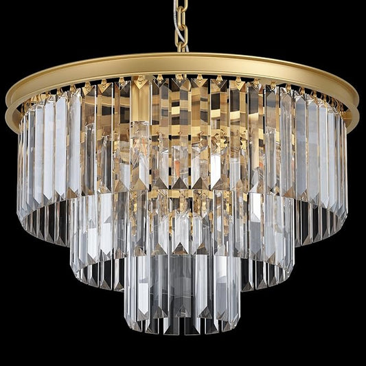 Modern Gold Crystal Chandelier,3-Tier Round Pendant Ceiling Fixture with Height Adjustable Luxury Hanging Chandelier for Dining Room,Living Room,Entryway,Bedroom,Kitchen,and Foyer (Gold Crystal-3)