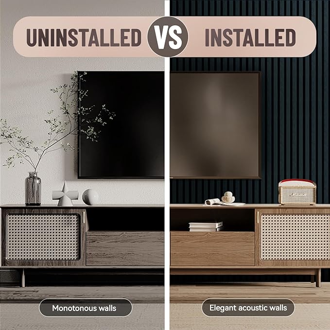 AKK-Stave Acoustic Wood Slat Wall Panels, 47.2" X 23.6" X 0.7" 15.5ft² Sound Absorbing Acoustic Panels for Walls –Wall Panels for Stylish Interiors (22# Black, 2pack -47.2x23.6in)