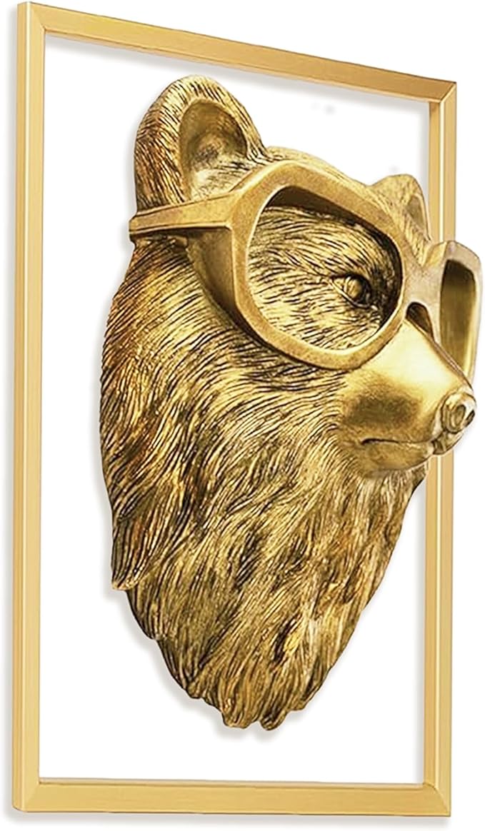 AYDIA Vintage Gold Animal Head Wall Decor, Faux Bear Head, Easy to Install, 3D Sculpture, Gift Ready, Bear Wall Decor for Living Room, Office, Bedroom