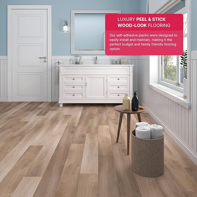 LUCiDA SURFACES Luxury Vinyl Flooring Tiles-Peel and Stick Floor Tile for DIY Installation-Sample Wood-Look Plank-Honey-Basecore-6 inch x 12 inch