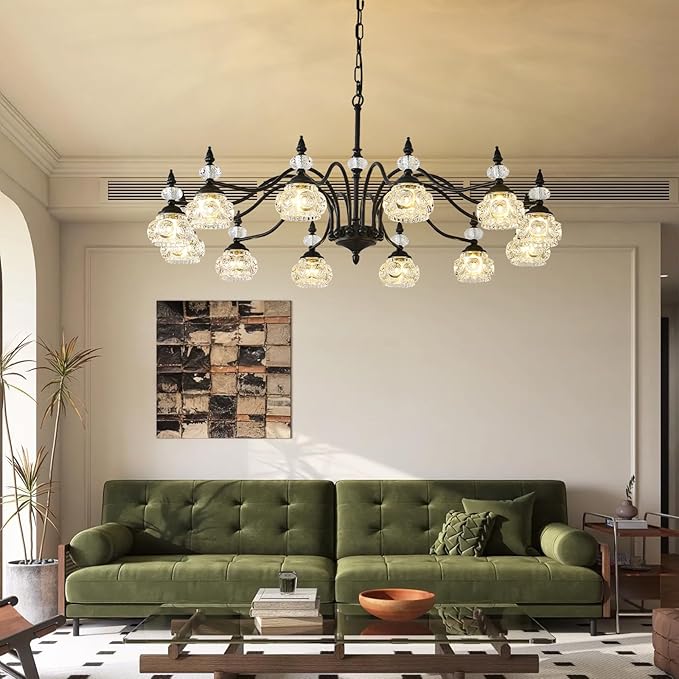 42 Inch Vintage Chandelier, 12-Light Crystal Chandeliers for Dining Room, Vintage Light Fixtures for Living Room, Kitchen Island, Foyer, Bedroom, Victorian Decor, G9