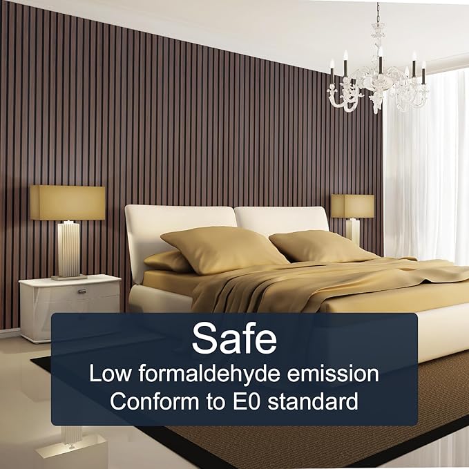 NeatiEase Wood Panels for Wall, 4-Piece 96" x 12.6" Soundproof Wood Slat Wall Panel for Interior Wall Decor Noise Cancelling, Wood Acoustic Wall Panels, Sound Absorbing Panel (Rustic Walnut)