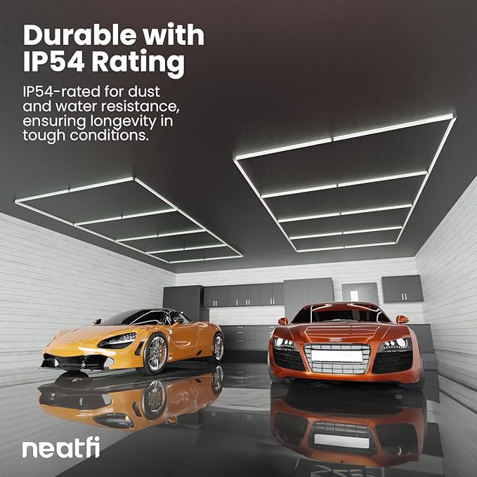Neatfi LED Garage Ceiling Light, 31,680 Lumens, 6500K, 288W, Ultra-Bright Shop Light for Auto Shops, Car Detailing, Barber Shop, Beauty Salon, Basement, Warehouse, and Gym (4 Panels, Cool White)