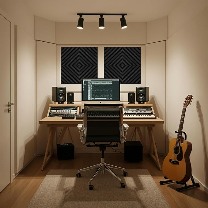 12 Pack Sound Proof Foam Panels for Walls, 12x12x2 Inches Slash Style Acoustic Panels for Home Studio Acoustic Treatment (Black)