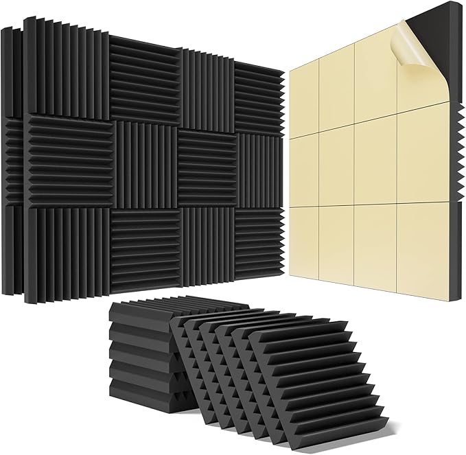 24 Pack Sound Proof Foam Panels for Walls,2" X 12" X 12"Self-Adhesive Foam Acoustic Panels Sound Absorbing,High Density Quick-Recovery Soundproof Wall Panels,Black