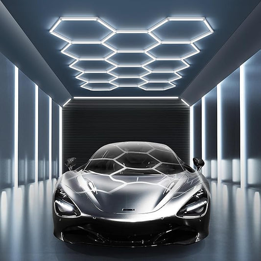 MODERN 14 Hexagon LED Garage Light 6500K, 61560 Lumens, Honeycomb Design, 14-Grid System, Octagon Shop Light for Workshop, Gym, Warehouse & Car Wash (White, 57-Pack)