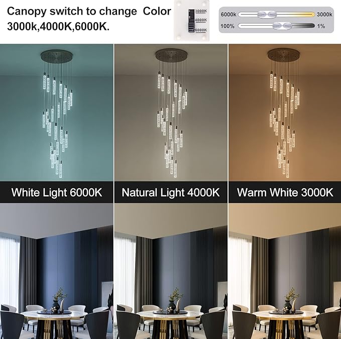 24-Light LED Modern Crystal Chandeliers, Large Long Foyer Chandeliers for High Ceilings, 78" High Dimmable Ceiling Chandelier Pendant Lights Crystal Drop Light for Living Room Foyer Hallway Staircase