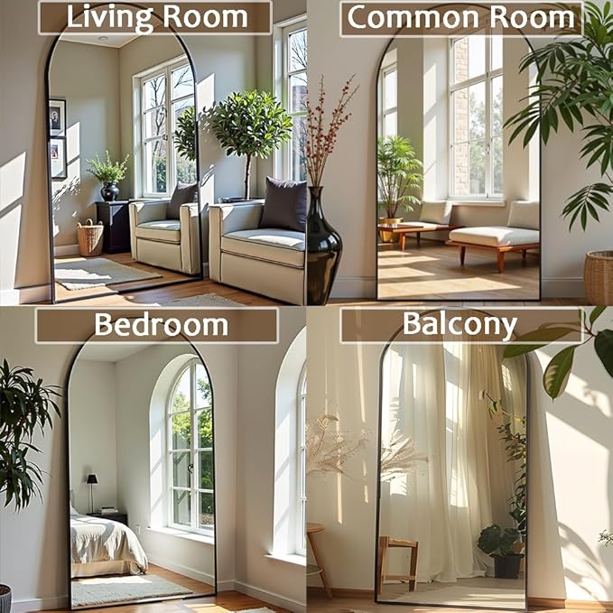 Arched Full Length Mirror, 78"x38" Large Floor Mirror with Stand, Oversized Full Body Mirrors for Standing/Leaning/Hanging, Wall Mounted Mirrors for Bedroom, Living Room,Dressing Room, Black