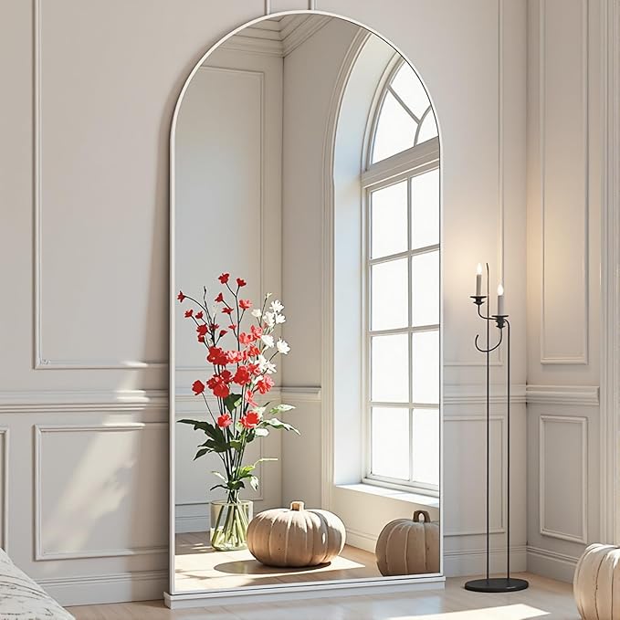 Arched White Full Length Mirror, 71"X26", Large Floor Mirror, Full Body Mirrors for Leaning or Hanging, Standing Mirrors for Bedroom, Living Room,Dressing Room, Aluminum Alloy Frame, White