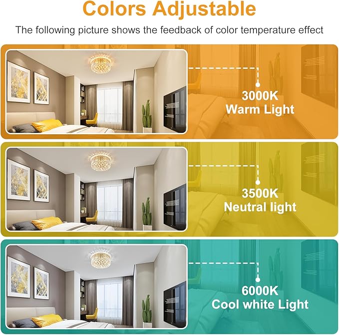 4-Light Gold Crystal Chandeliers Flush Mount Chandelier Light Fixture with K9 Crystals Modern Ceiling Lights Elegant Round Lamp for Bedroom,Hallway,Bar,Living Room,Dining Room,H5.9 xW13.7