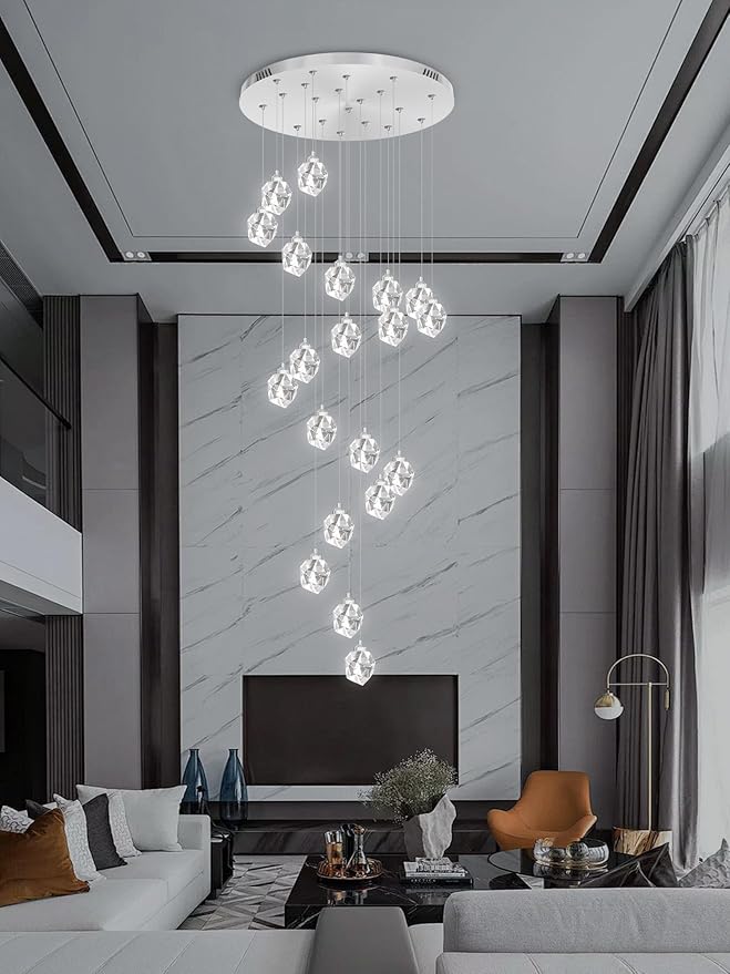 Large High Ceilings Chandeliers Modern Long Crystal Spiral Chandeliers,K9 Crystal Drop Chandelier for Staircase Foyer Entryway 20 Lights Silver D28XH135inch