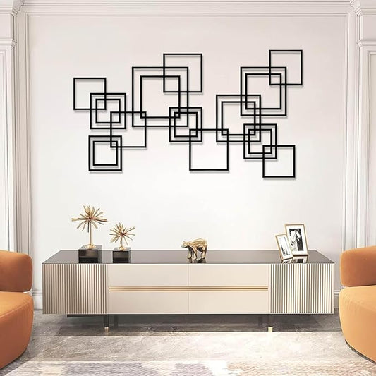 Metal Abstract and Geometric Wall Decor, Large Geometric Wall Art, Modern Luxury Style Metal Wall Art, Abstract Wall Decor, Minimalist Wall Hanging, Living Room Wall Hanging (Black, 35"x20"/90x50cm)